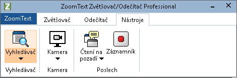 196 Karta Nástroje Karta Nástroje obsahuje tlačítka pro rychlý přístup k nástrojům ZoomTextu. Mnoho z těchto tlačítek jsou tzv.