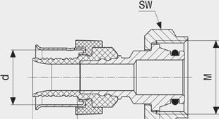 L2 SW 730 598 16 ¾ 25 46 8 30 730 604 20 ¾ 22 43 8 30 730 611 25 ¾ 21 47 8 30 Viega Smartpress- připojovací šroubení model 6783 artikl d