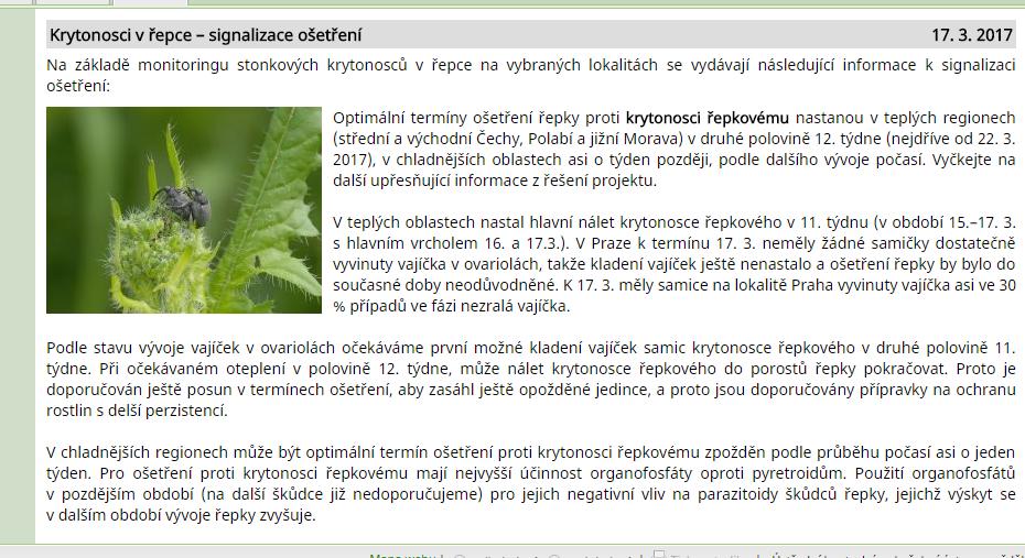 Špatné porosty z podzimu 2016 zaorávky (5-40 % porostů) Středoevropská zima po 5 letech (naposledy v roce 2012) První stonkoví krytonosci již v polovině března