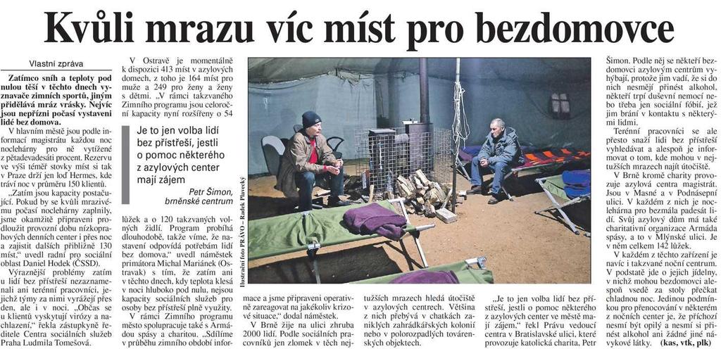 Právo Kvůli mrazu víc míst pro bezdomovce 24.2.2018 Právo str.