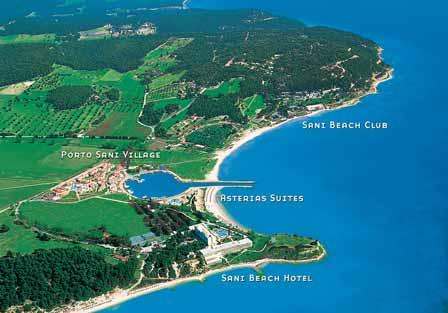 CHALKIDIKI 26 Sani 27 SANI RESORT Luxusní hotelový komplex u nádherných písečných pláží v Sani na západní části poloostrova Kassandra se skládá ze čtyř hotelů: Sani Beach Hotel, Porto Sani Village,