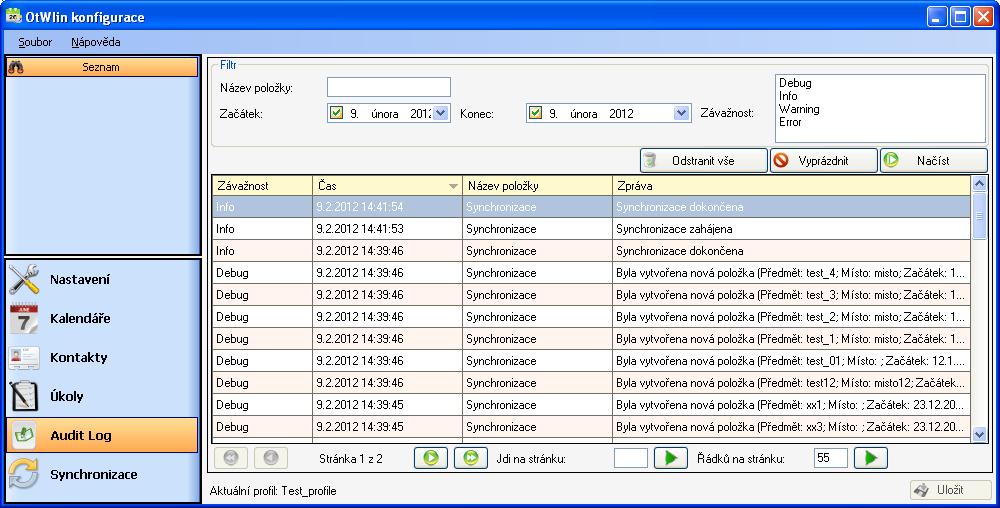 3.5 Audit Log Audit Log je určen za účelem uchování a zobrazení protokolů událostí, ke kterými došlo v průběhu prováděných synchronizací.