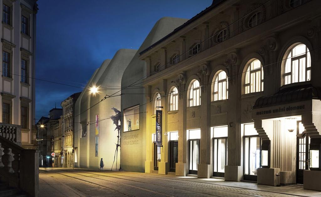 Nově upravený návrh fasády Středoevropského fóra Olomouc a technicky nevyhovující prostory Divadla hudby a také Besedního sálu.