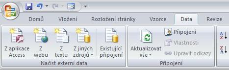 Zdroje dat Excelu Import dat z webu / MS Word pomocí schránky Windows.