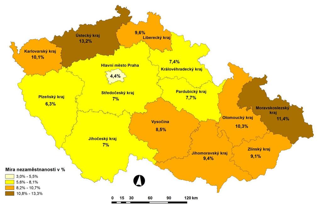 Vývoj počtu volných míst Ukazatel 9/2011 8/2012 9/2012 Volná pracovní místa 1 446 1 593 1 370 Volná pracovní místa pro OZP 81 122 97 Počet uchazečů na 1 volné pracovní místo 23,5 21,7 25,6 Nová