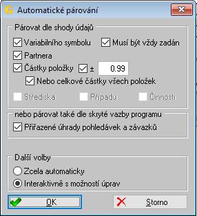 Jsou-li na účtu účtovány doklady v cizí měně, začněte párovat nejprve v cizí měně. Pak změňte párování na koruny a dopárujte případné kurzové rozdíly.