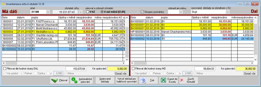 Grand 28.400 změny v průběhu roku Označením dokladů, které jsou po označení zabarveny žlutě.