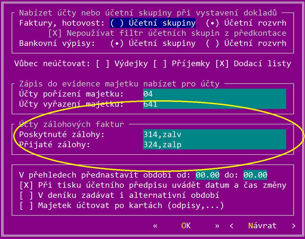 4.2 Účty s možností zadat variabilní symbol bez vztahu k úhradám pohledávek a závazků Pro účely inventarizace může být výhodné zadávat variabilní symbol i při účtování na účty, které nemají vztah k