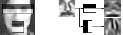 f x = x w x b (9) w W b B V předcházejícím vzorci x representuje vzorek dat. Hodnoty W (white, bílá) a B (black, černá)jsou množiny pixelů, které přísluší jednotlivým barvám Haarova příznaku.