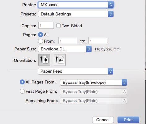 Vyberte formát obálky v nastavení aplikace (v mnoha aplikacích jde o "Page Setup" ( stránky)) a proveďte následující postup.