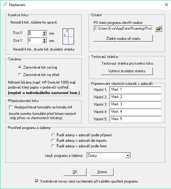 Nastavení V menu "Nastavení" naleznete položku "Korekce tisku" kde lze nastavit korekci tiskové osy X a Y.