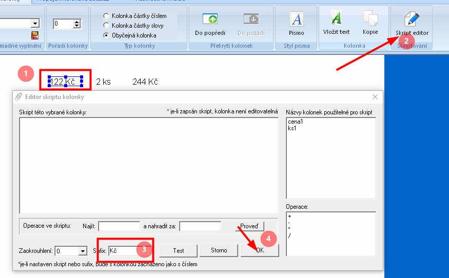 Kolonka obsahující matematický skript již pak není dále běžně editovatelná, není to potřeba protože jejím obsahem bude vždy matematický výpočet obsahu jiných kolonek.