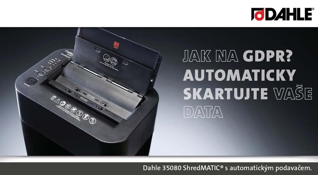 PRODEJNÍ HITY S DÁRKY SKARTOVACÍ STROJ DAHLE SHREDMATIC 35080 AUTOFEED S AUTOMATICKÝM PODAVAČEM skartovač do kanceláře, bez nutnosti mazání a údržby, integrovaná