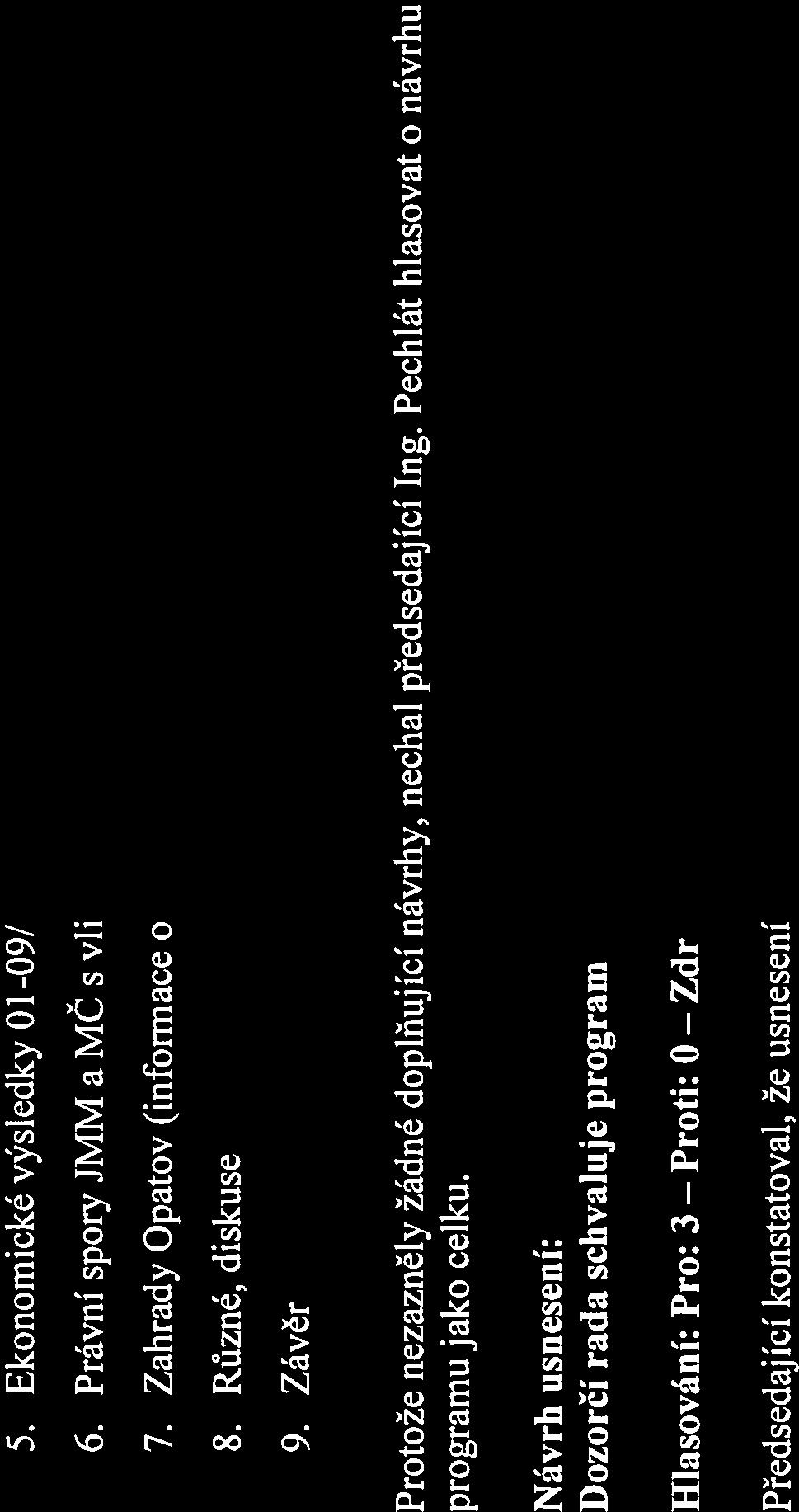 Závěr Protože nezazněly žádné doplňující návrhy, nechal předsedající Ing. Pechlát hlasovat o návrhu programu jako celku.
