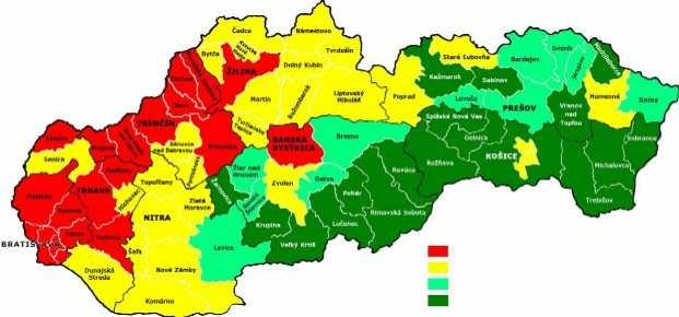 II. Rozdelenie územia SR do zón 3 Na účely podpory investícií sú jednotlivé regióny Slovenska rozdelené do troch základných zón podľa priemernej miery evidovanej nezamestnanosti v jednotlivých