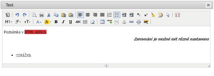 Příklad poznámka k dokladu v režimu detail s formátovaným textem Příklad otevřený HTML editor v režimu tabulka Pro použití je nutné