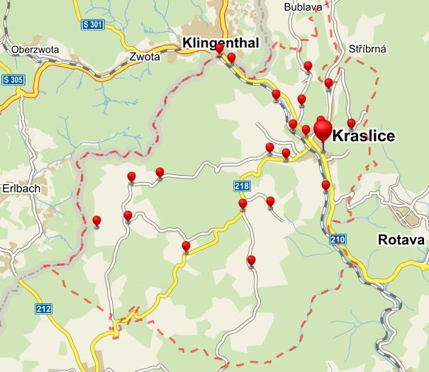 Mapa území města Kraslice (vč. místních částí): Zdroj: https://mapy.cz V Kraslicích se nachází několik sociálně vyloučených lokalit.