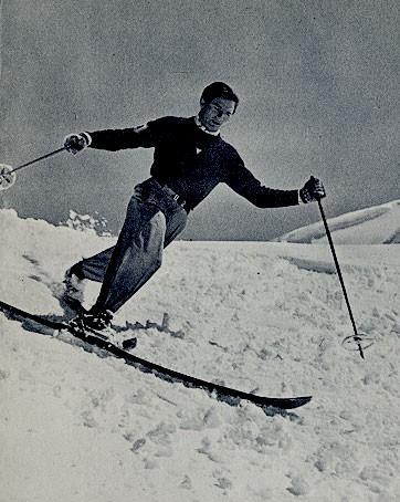 S výrazným predklonom využíval obojstranný prívrat s odľahčením a predsunutím vnútornej lyže. Položil základy prívratnej techniky. Krokom späť bol návrat k jednej palici.