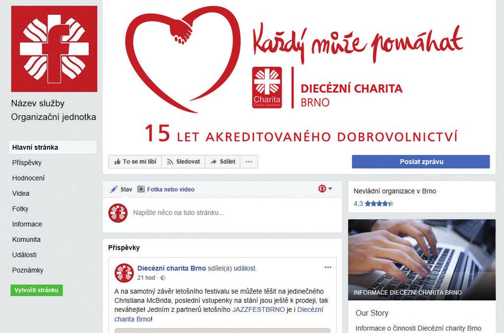 Diecézní charita Brno Pravidla pro FB 13 design manuál Každá organizační jednotka DCHB má pouze jeden oficiální FB účet. Tento účet bude mít na profilové fotografii znak na obrázku v levo.