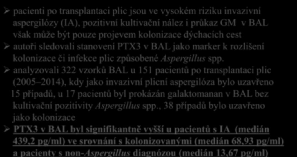 kolonizace PTX3 se podílí či infekce na obraně plic způsobené organizmu Aspergillus před mikroorganizmy spp.