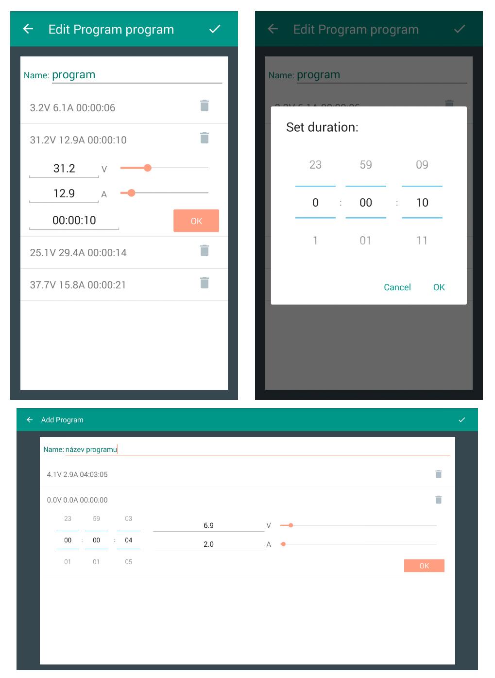 ...4.3. Struktura 4.3.6 AddProgramFragment AddProgramFragment, jehož layout je vyborazen na obrázku 4.8, slouží buď k vytvoření nového programu, nebo pro úpravu již existujícího programu.