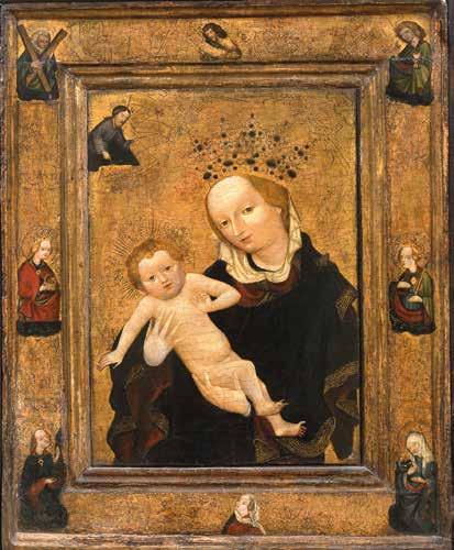 Vv VI MORAVSKÁ GALERIE NEJSLAVNĚJŠÍ MAMINKA Jednou z nejvíce zobrazovaných postav středověkého umění je Marie, Ježíškova maminka. Má krásné šaty a na hlavě korunu.