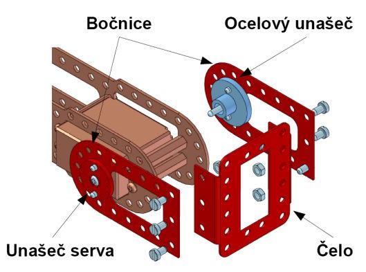 6. Zápěstí robota Zápěstí robota je složeno ze 3 dílců, 2 identických bočnic a čela pro montáž serva.