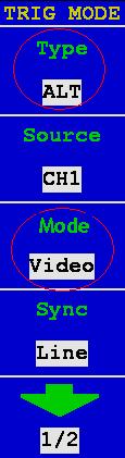 ace Modulace Holdoff Holdoff Reset CH1 CH2 EXT EXT/5 Video Line Field Odd field Even field Designed Line Nastaví CH1 jako zdroj signálu spouštění Nastaví CH2 jako zdroj signálu spouštění Nastaví