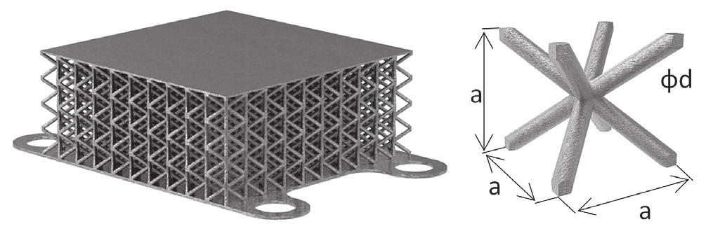 2.2 Samples The lattice-structured samples for impact testing are shown in Fig. 1a. They are created from three segments the upper plate (t = 0.3 mm), the bottom plate with fixing holes (t = 0.