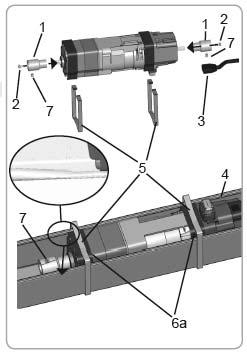 3 VESTAVBA POHONU 3.1 Profil 57x51 mm nebo 58x56 mm otevřený dolů Nasuňte na obě hřídele pohonu adaptéry (1) a přišroubujte je pomocí šroubů M3x8 (2).