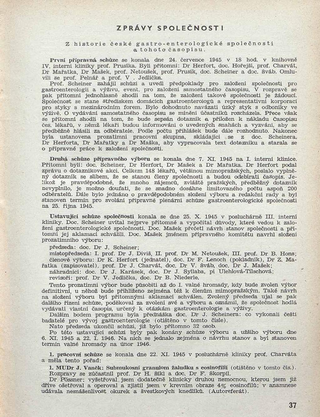 Zprávy společnosti časopisu Gastro-enterologia Bohema z roku