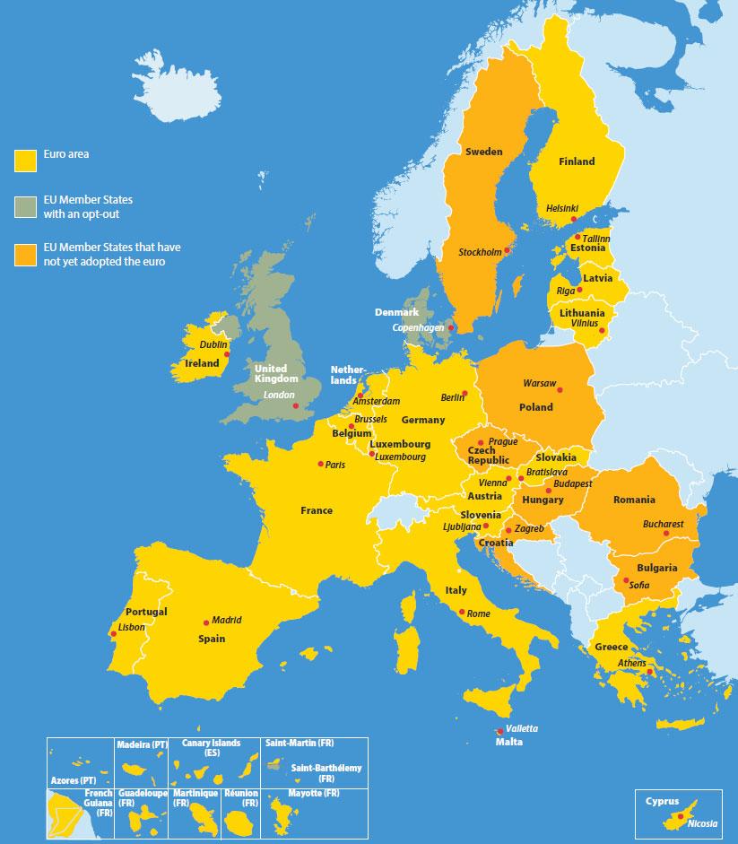 (2008) Kypr (2008) Slovensko (2009) Estonsko (2011) Lotyšsko (2014) Litva (2015) Zatím mimo: Švédsko Polsko