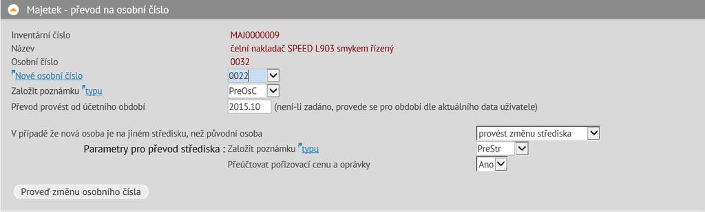 Pro původní i novou kartu majetku bude automaticky založena poznámka, kde bude rozdělení zaznamenáno. Je možné po rozdělení spustit profi akci (proceduru).