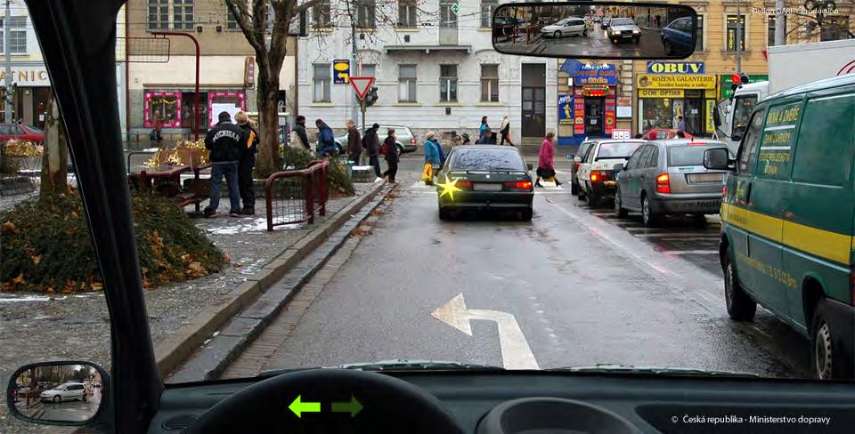 11. 5. 2018 Schopnost řešení dopravních situací 08080010 [4 b.] Na této frekventované pozemní komunikaci jste se zařadili do levého odbočovacího pruhu.