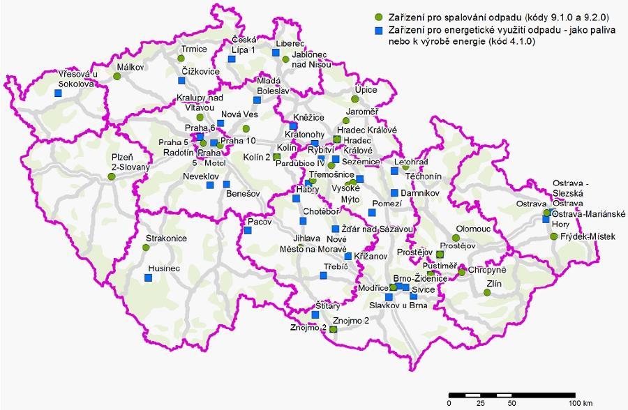 Obrázek 5: Mapa spaloven ČR k 4. 3. 2016 [31] 1.7.3 Skládkování Skládkování infekčního odpadu, nebezpečného chemického odpadu a nepoužitelných léčiv je zakázáno.