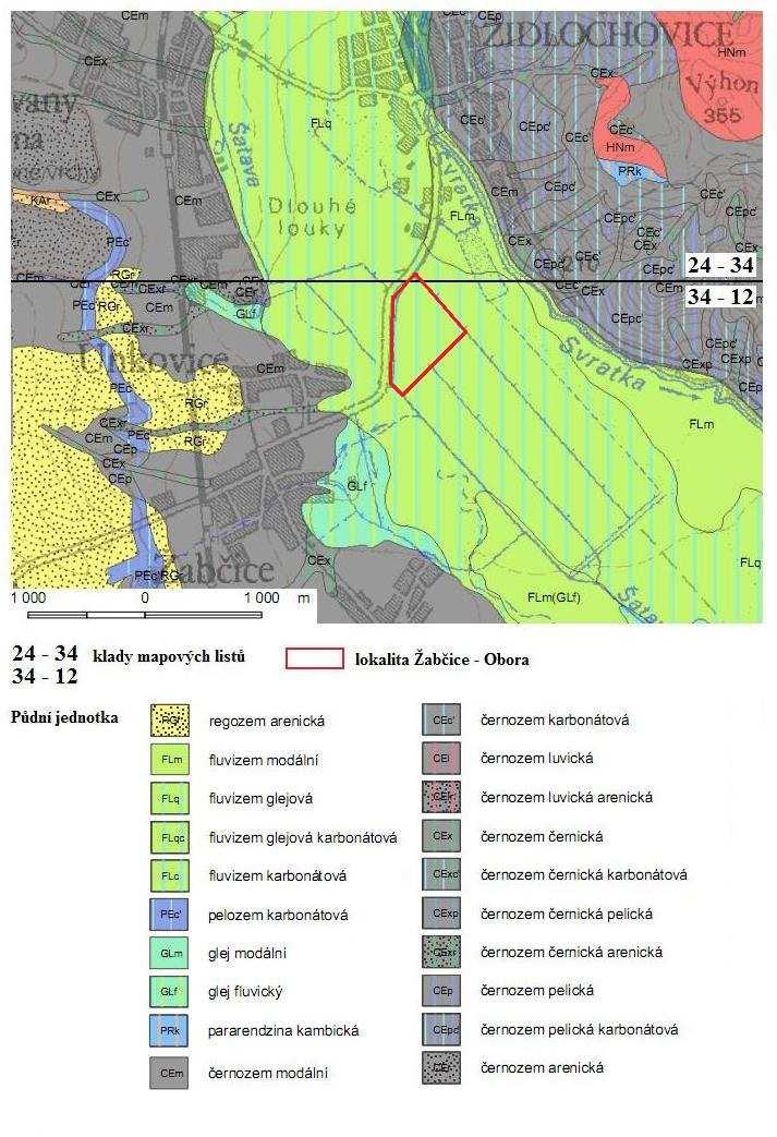 Obr. č. 4: Půdní jednotky lokality Žabčice Obora a okolí (Zpracováno z <http://www.nature.cz/publik_syst2/files08/3412.pdf>).