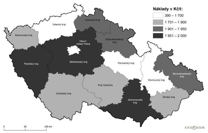 Vývoj jednotkových nákladů v čase Graf 9 vývoj jednotkových nákladů na objemný odpad, přepočteno na obyvatele.