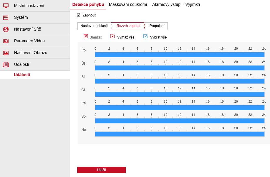 Zde můžeme nastavit oblast, kde se má aktivovat detekce pohybu a můžeme zde