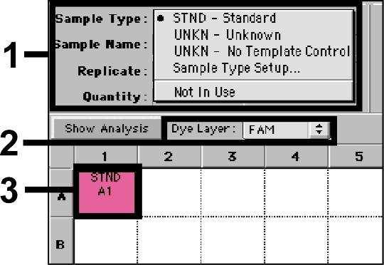 8.5.2.2) a urete pomocí Dye Layer a nabídky Sample Type piazení ke zbývajícím pozicím destiky. V poli Sample Name lze každému vzorku piadit jméno.