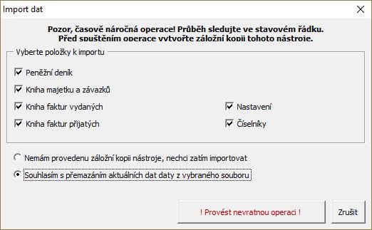 4.2.3. Imprt dat d nástrje Tlačítk Imprt spustí funkci, která imprtuje veškerá zapisvaná data ze stejnéh nástrje Jednduché účetnictví neziskvých rganizací, d verze V25.