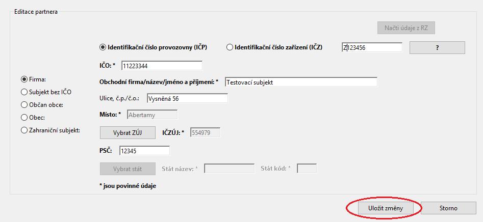 Pozn.: Provedené změny se projeví v celém formuláři, tzn. u všech pořadových čísel, u nichž je daný partner uveden. 4.3.2.