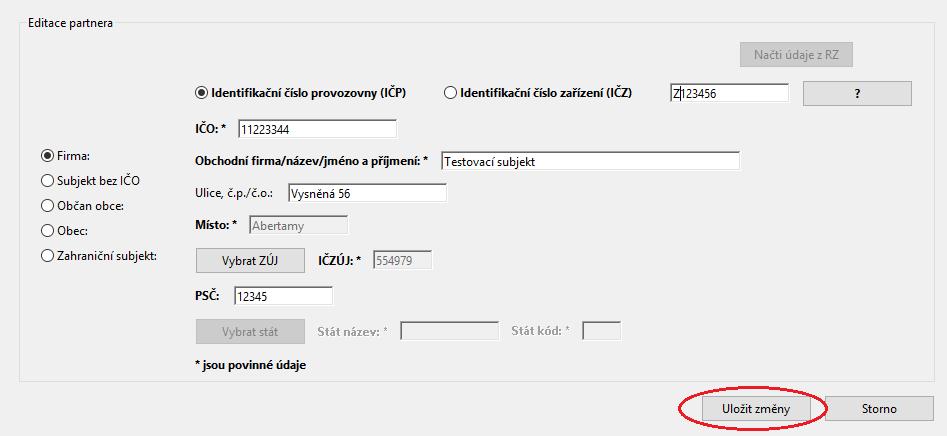 Pozn.: Provedené změny se projeví v celém formuláři, tzn. u všech pořadových čísel, u nichž je daný partner uveden. 4.3.2.