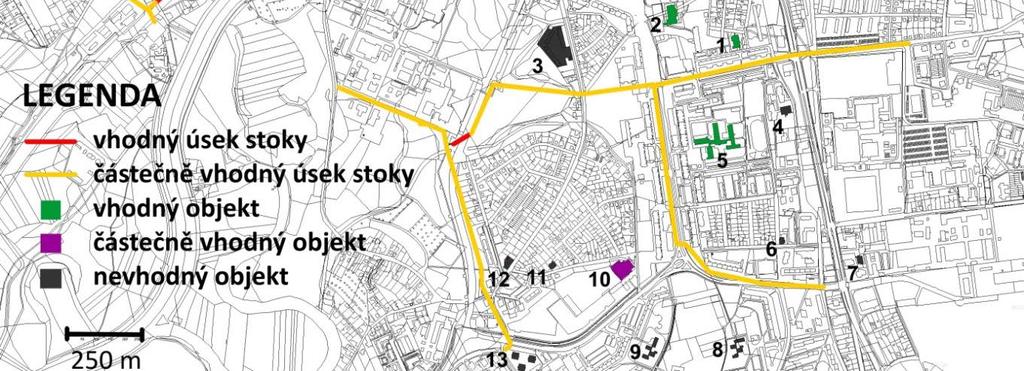 4.3 Vyhodnocení a prezentace výsledků Klasifikace vhodnosti objektů pro odběr tepla ze stokové sítě podle jednotlivých kritérií probíhá na základě Tab.