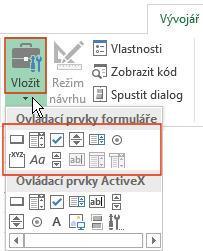 Obrázek 4: Ovládací prvky na kartě Vývojář MS Excel má několik ovládacích prvků, které lze použít vhodně v listu třeba i bez znalostí maker a programování