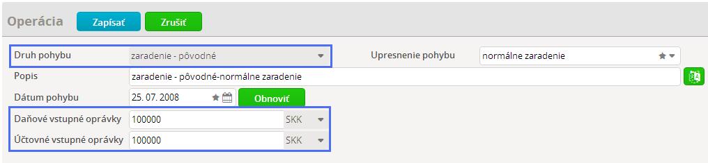 Dlhodobý majetok V políčku Druh pohybu vyberte zaradenie-pôvodné. Zadajte dátum pôvodného zaradenia (spravidla zhodný s dátumom obstarania majetku).