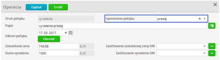 Dlhodobý majetok Zmena platí len pri vyradení spôsobom predaj. V číselníku Klasifikácia produkcie je označovanie políčko Počítaj alikvotnú časť daňového odpisu pri vyradení majetku.