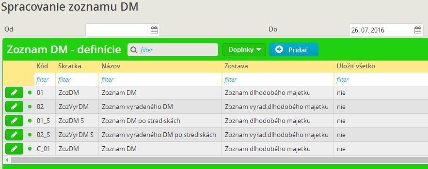 MAJETOK Voľbou Spracovanie... spustíte spracovanie výstupu na základe vybraných predvolených parametrov a za zvolené obdobie.