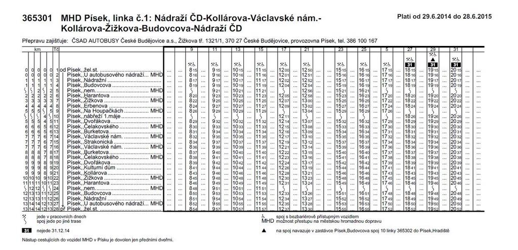 2.1.1.1 Linka č. 1 (365301) Linka číslo 1 je hlavní páteřní linkou píseckého MHD. Tato linka je polookružního charakteru, kdy opačný směr je veden v podobné trase.