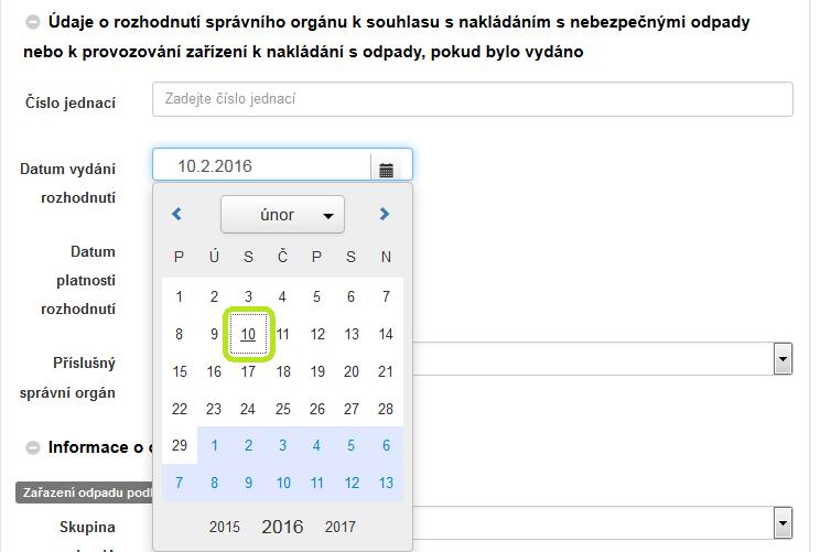 Informace o odpadu o Zařazení odpadu podle Katalogu odpadů - odpad, za který žadatel žádost podává musí být vybírána postupně nejprve vyberte skupinu odpadů, po jejím vybrání se zobrazí další okno s