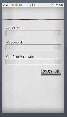 5) Vložte Account(účet)/ Password(heslo) / Confirm password(potvrďte heslo) a klikněte na Sign up(přihlásit se) pro registraci.
